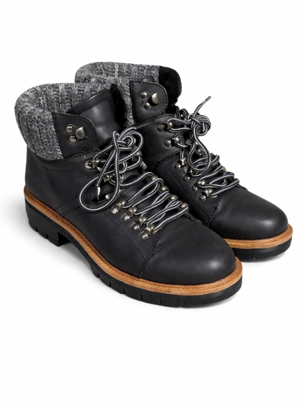 MIA Black Ankle Boots with Gray Knit Cuff size 8